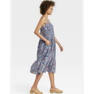 KNOX ROSE Women's L Off The Coast Tiered Midi Peasant Dress NWT Multi Floral